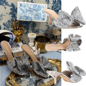 🆕 GIANNI BINI 🧿 NWOB Wendell Tinsel Bow Dress Slide Sandals, Silver - Sz 7.5